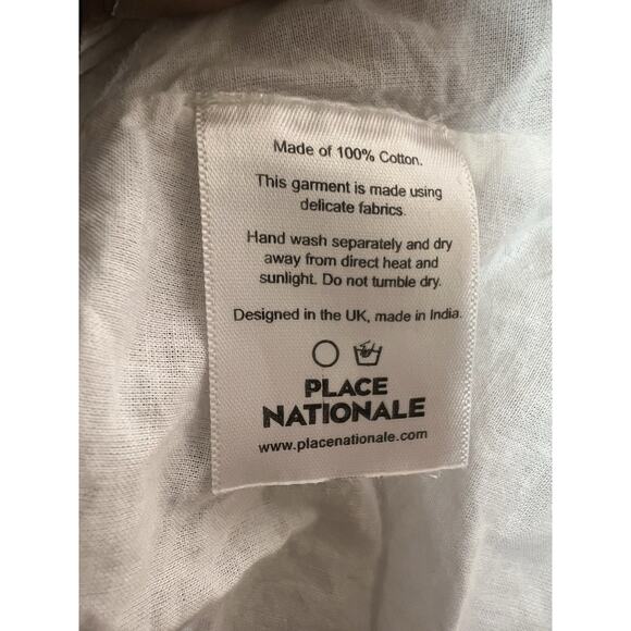 PLACE NATIONALE ROMANTIC, BOHO, BLUE AND WHITE COTTON MIDI DRESS LACE‎ SIZE 1 - Picture 6 of 7